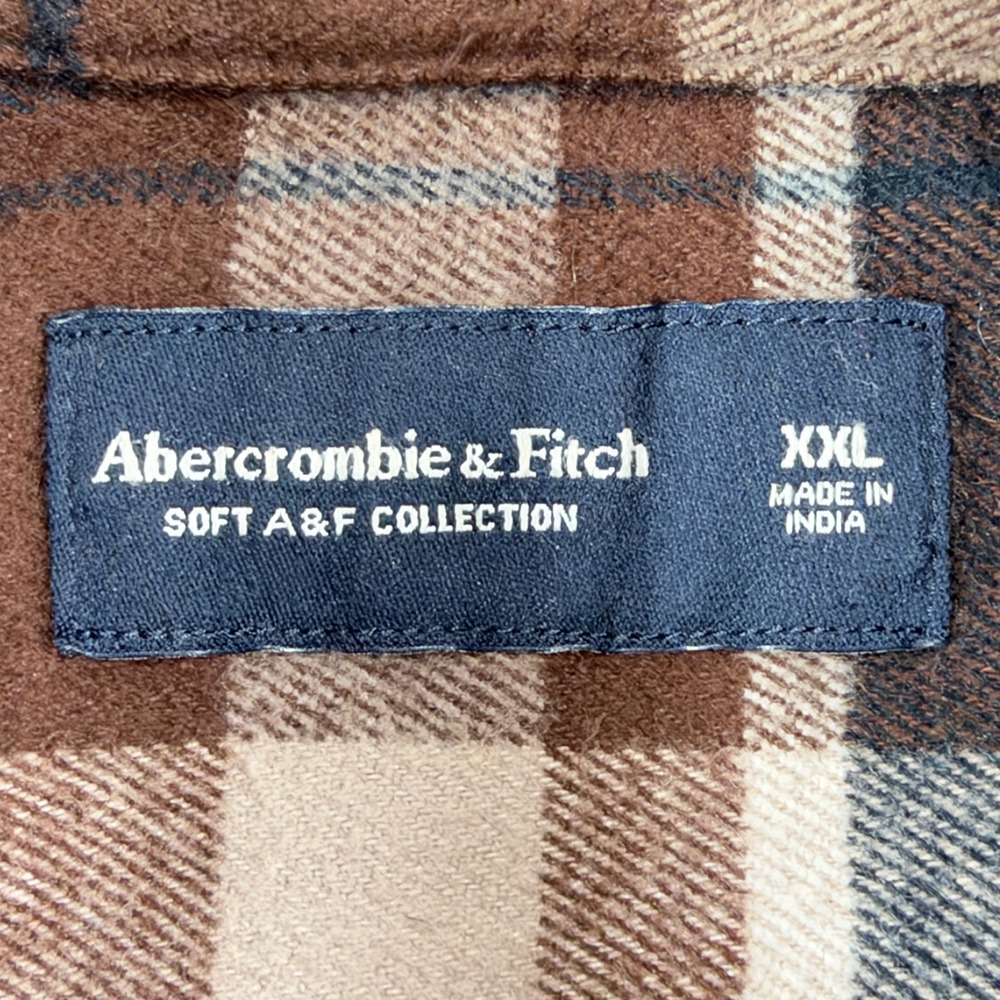 Abercrombie & Fitch Flannel Shirt Mens XXL Brown Plaid Soft A&F Heavy - Picture 5 of 7